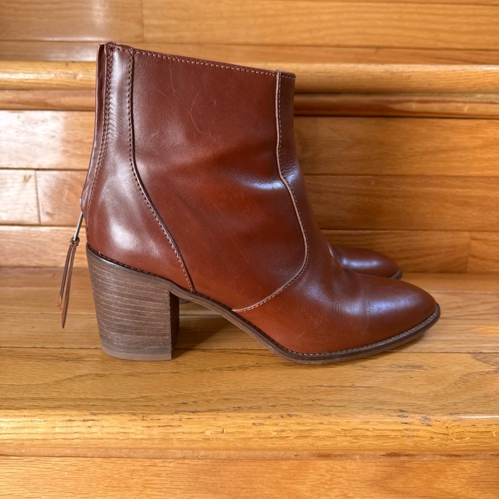 Madewell Women’s Leather Boots Size 9 Brown Block Heels Excellent Condition